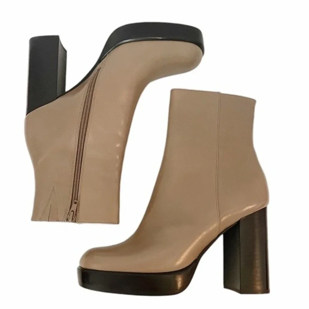 NEW Jeffrey Campbell Retro 70s Platform Boot Taupe Beige & Black Leather Size 8 - Picture 6 of 13